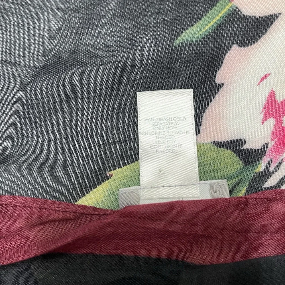 J Jill Scarf Wrap Black Floral Lightweight‎ Rayon Dark Romantic Layer Office